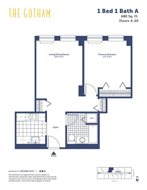 the gotham 1 bed 1 bath floor plan